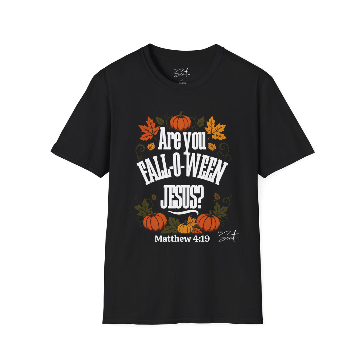 Christian Halloween T-Shirt – “Are You Fall-o-ween Jesus? Matthew 4:19” Autumn Pumpkin Tee