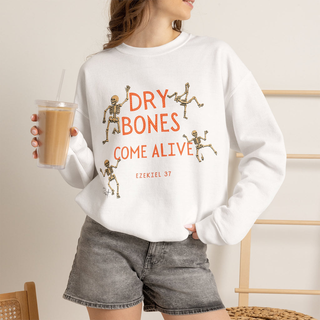 Crewneck Sweatshirt — "Dry Bones Come Alive" Ezekiel 37 Skeleton Graphic