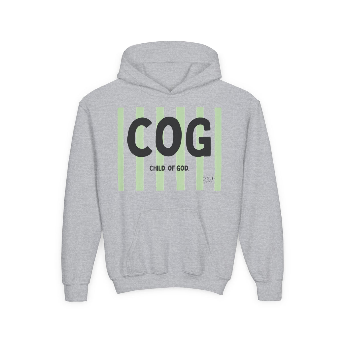 COG "Child of God" Youth Hoodie — Green Stripe Faith Sweatshirt