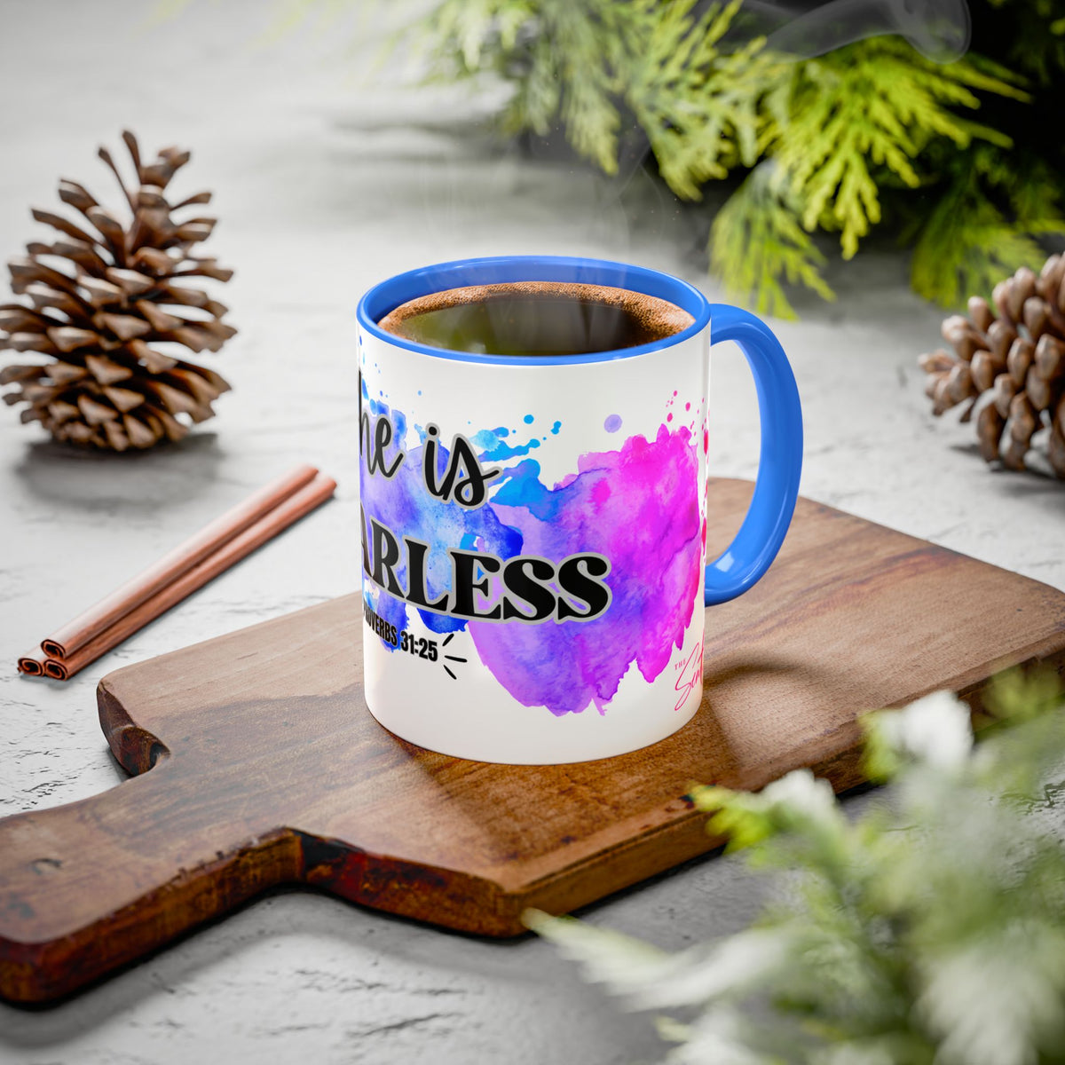 She Is Fearless Proverbs 31:25 Inspirational Christian Mug
