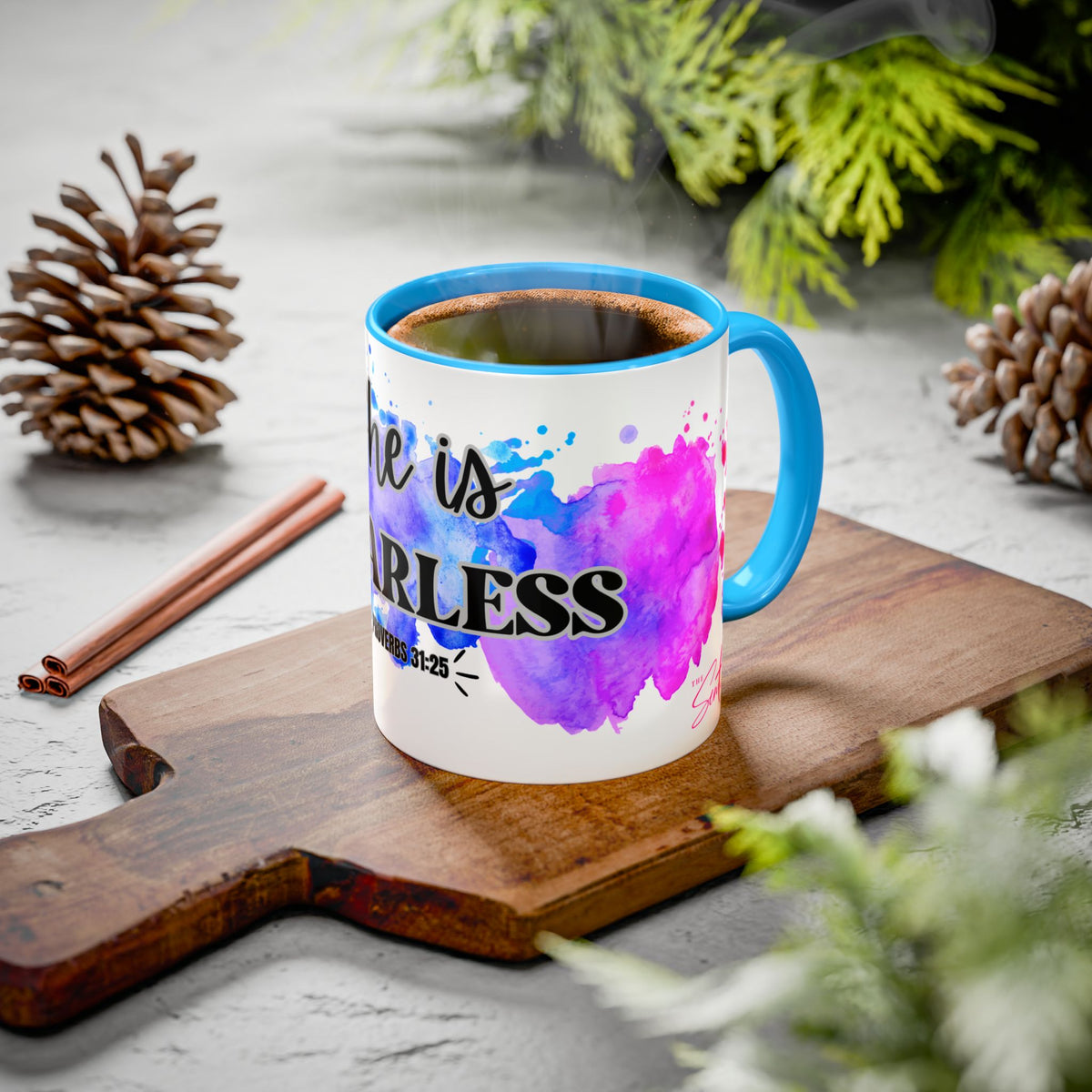 She Is Fearless Proverbs 31:25 Inspirational Christian Mug