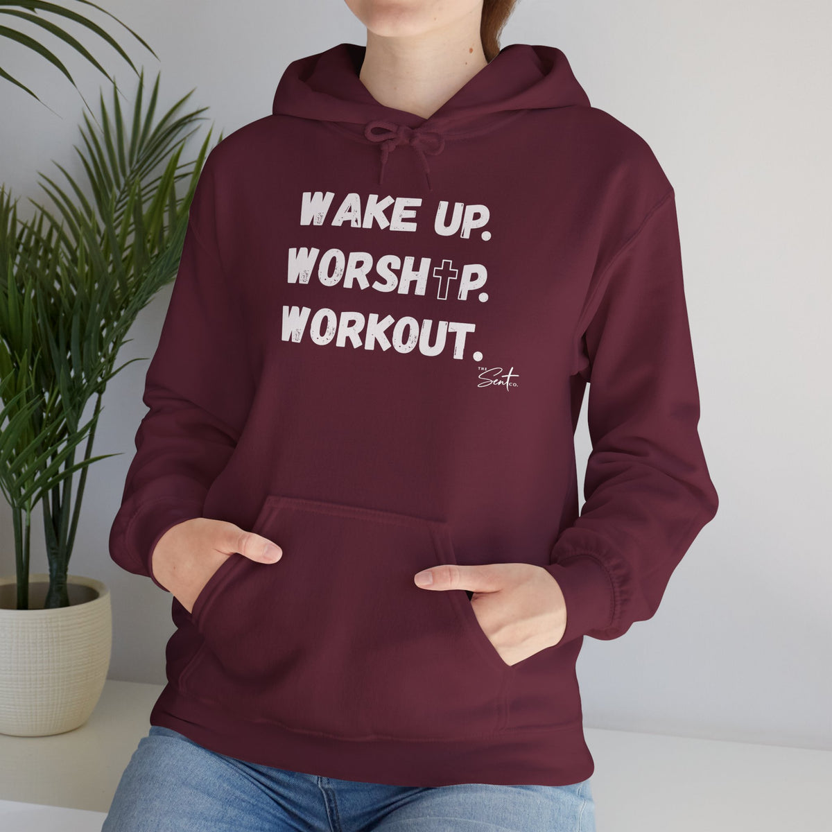 Wake Up. Worship. Workout. Hoodie — Faith & Fitness Motivational Pullover