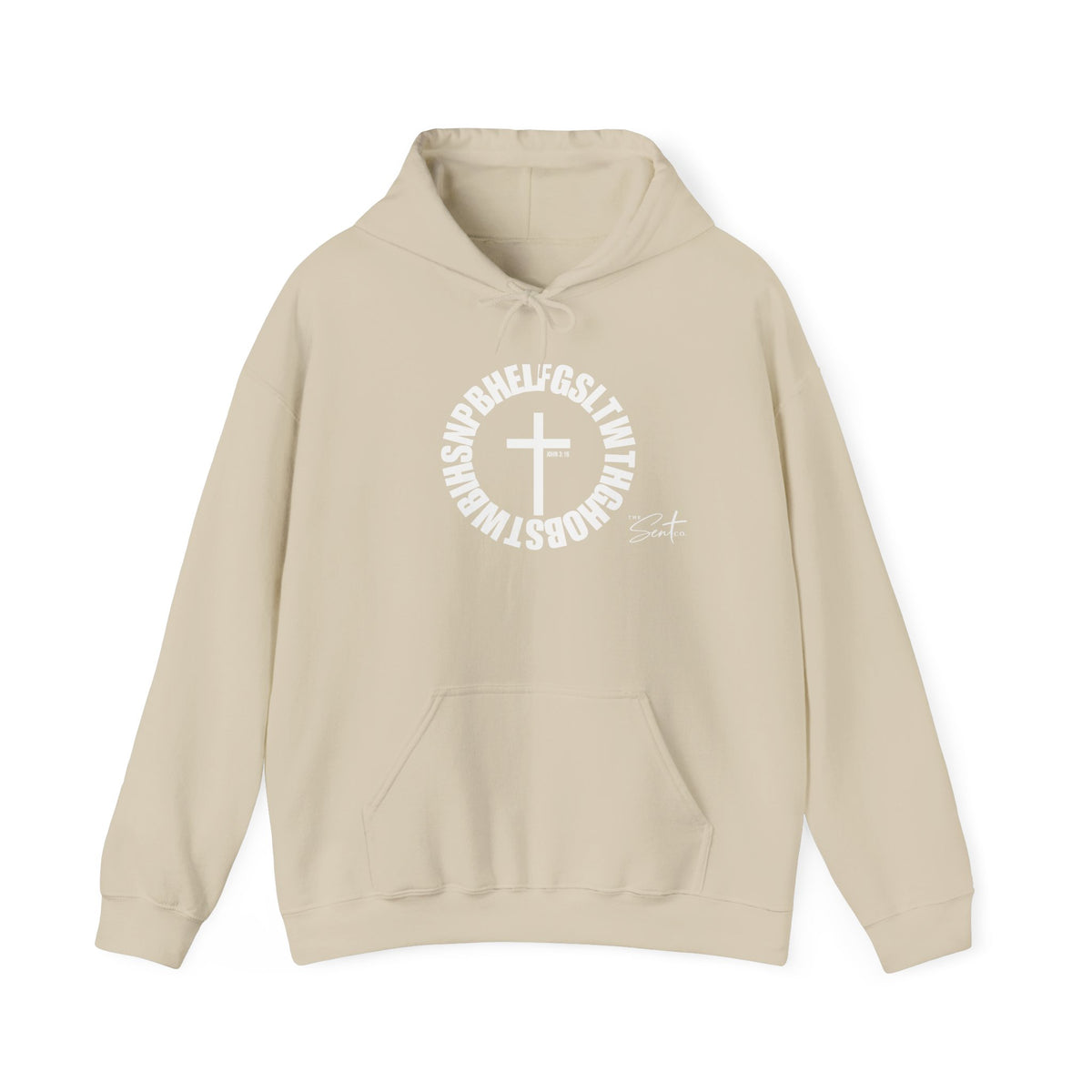 John 3:16 Cross Circle Hoodie — Faith Script Religious Pullover