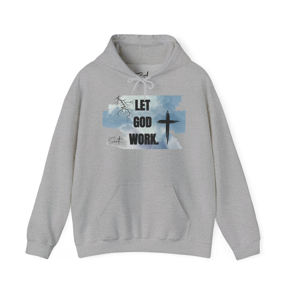 Let God Work. Hoodie — Faith Script Religious Pullover