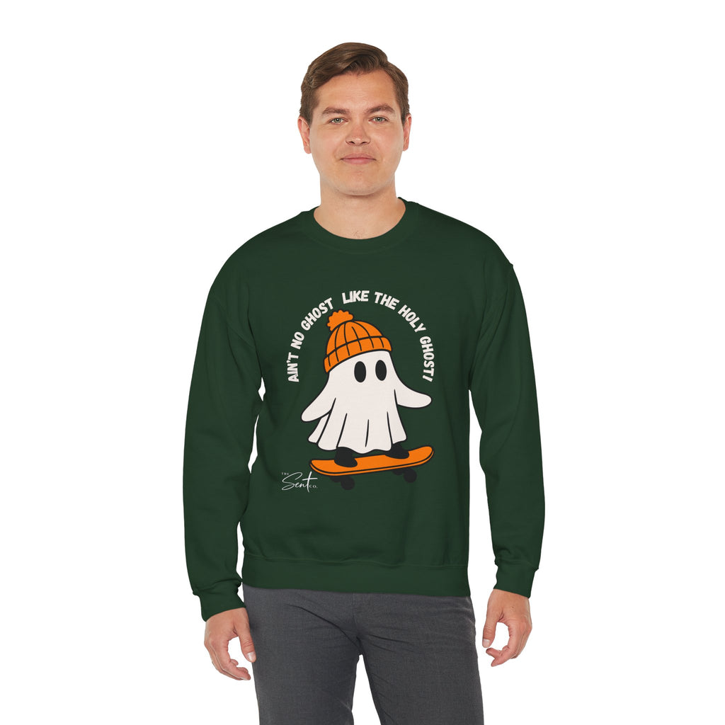 Ghost Skateboarder Sweatshirt — "Ain't No Ghost Like The Holy Ghost" Cozy Crewneck