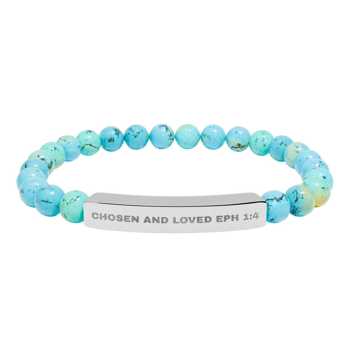 Chosen And LovedEngravable Natural Stone Stretch Bar Bracelet - Personalized Scripture/Message