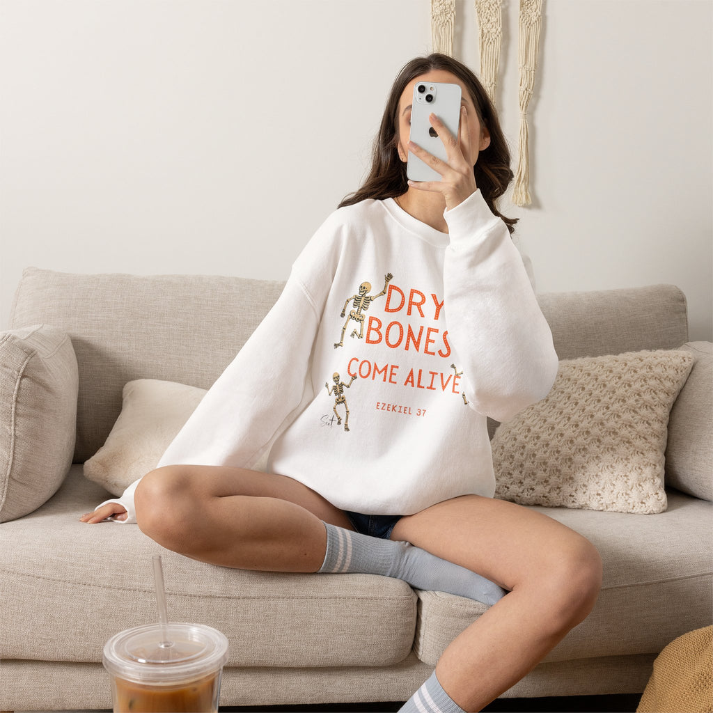 Crewneck Sweatshirt — "Dry Bones Come Alive" Ezekiel 37 Skeleton Graphic