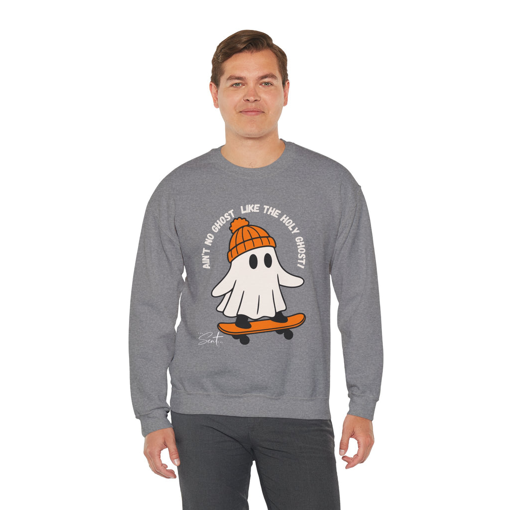Ghost Skateboarder Sweatshirt — "Ain't No Ghost Like The Holy Ghost" Cozy Crewneck