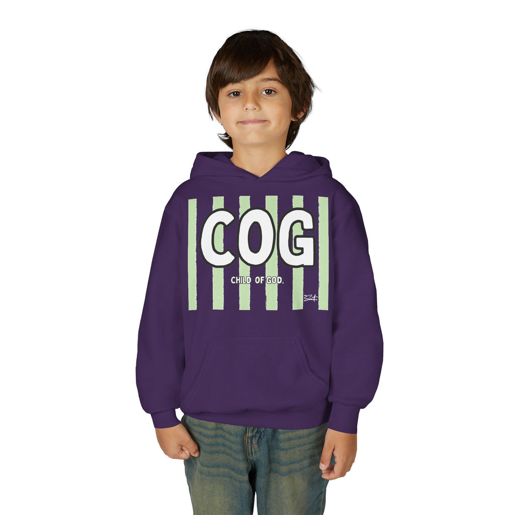 COG "Child of God" Youth Hoodie — Green Stripe Faith Sweatshirt