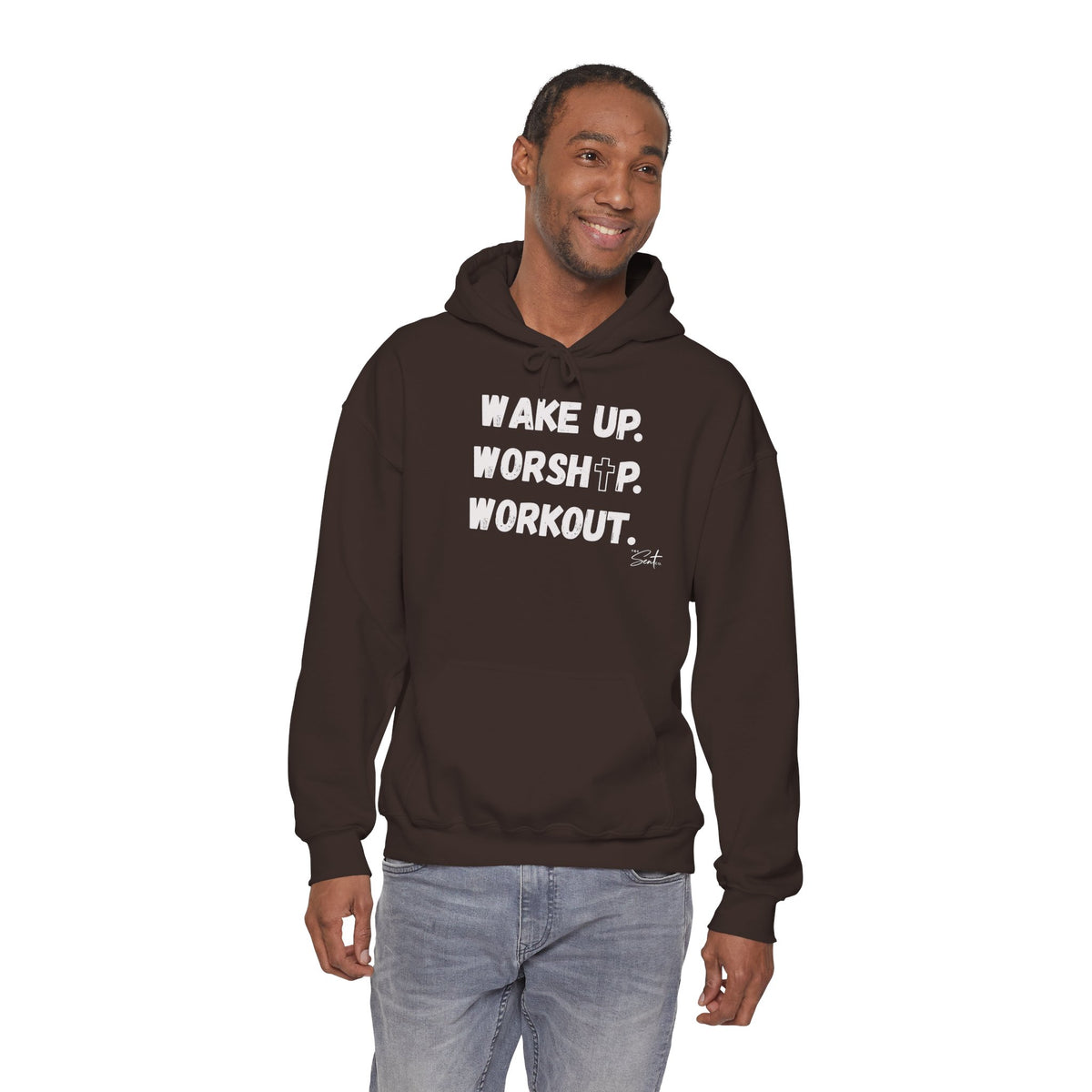 Wake Up. Worship. Workout. Hoodie — Faith & Fitness Motivational Pullover