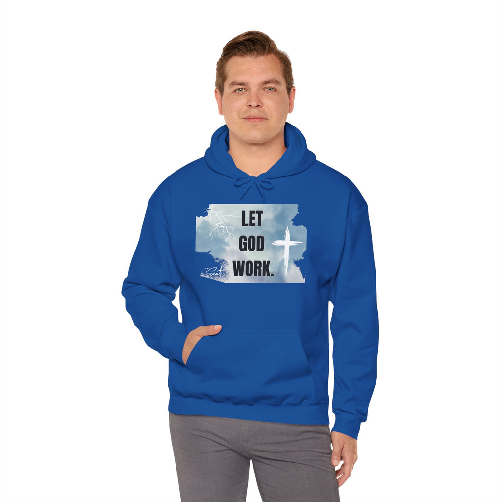 Let God Work. Hoodie — Faith Script Religious Pullover