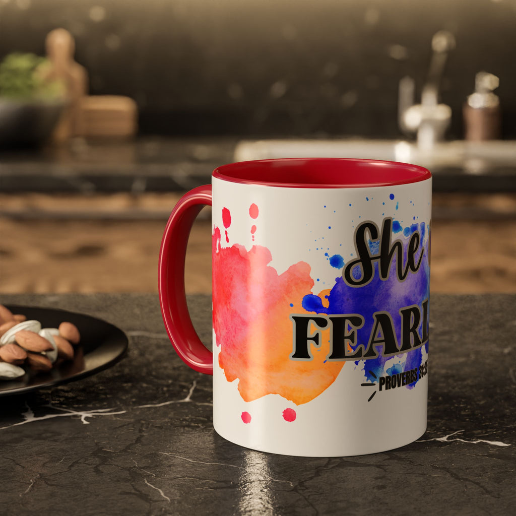 She Is Fearless Proverbs 31:25 Inspirational Christian Mug