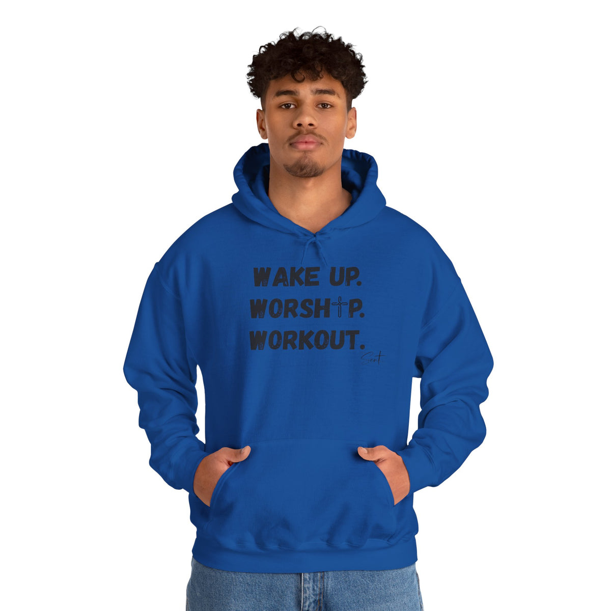 Wake Up. Worship. Workout. Hoodie — Faith & Fitness Motivational Pullover