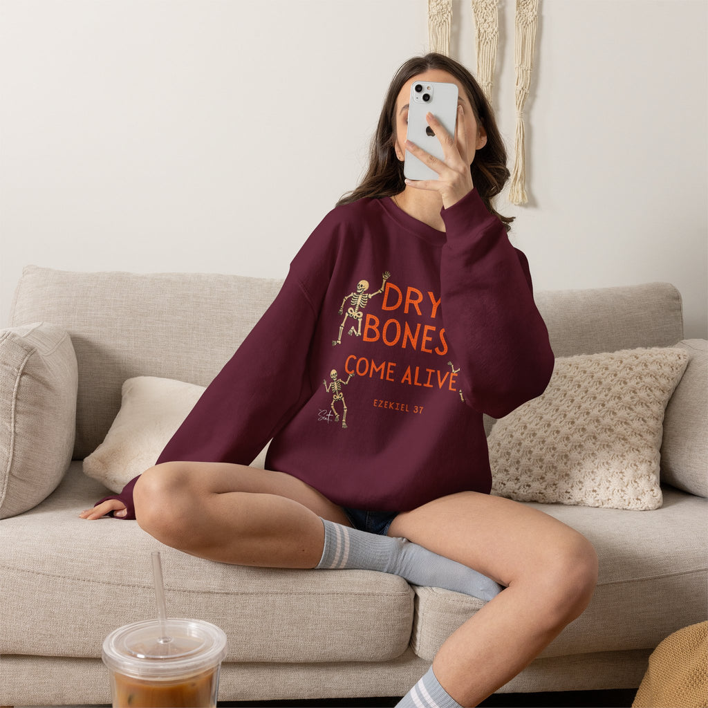 Crewneck Sweatshirt — "Dry Bones Come Alive" Ezekiel 37 Skeleton Graphic