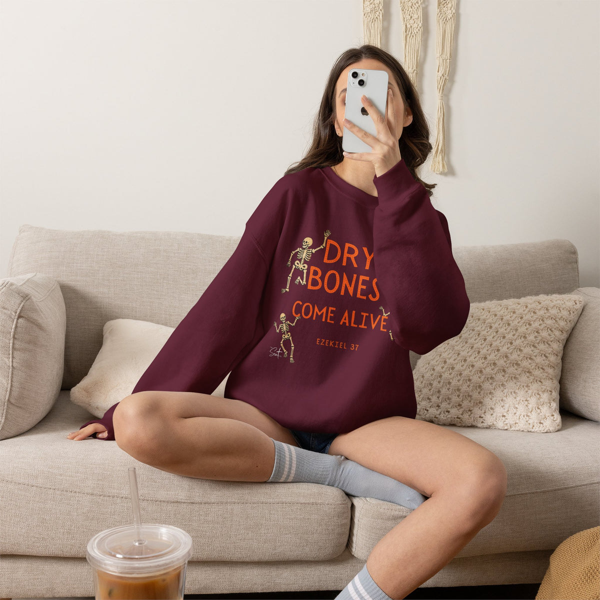 Crewneck Sweatshirt — "Dry Bones Come Alive" Ezekiel 37 Skeleton Graphic