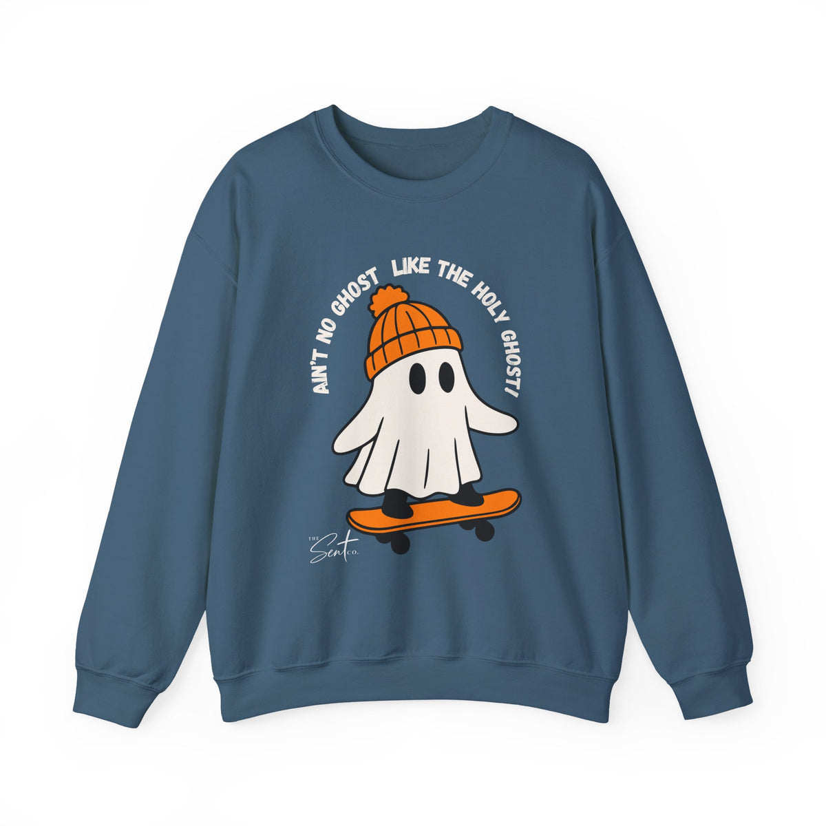 Ghost Skateboarder Sweatshirt — "Ain't No Ghost Like The Holy Ghost" Cozy Crewneck