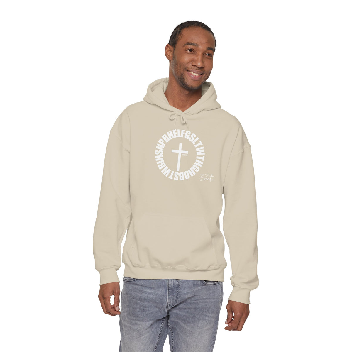John 3:16 Cross Circle Hoodie — Faith Script Religious Pullover