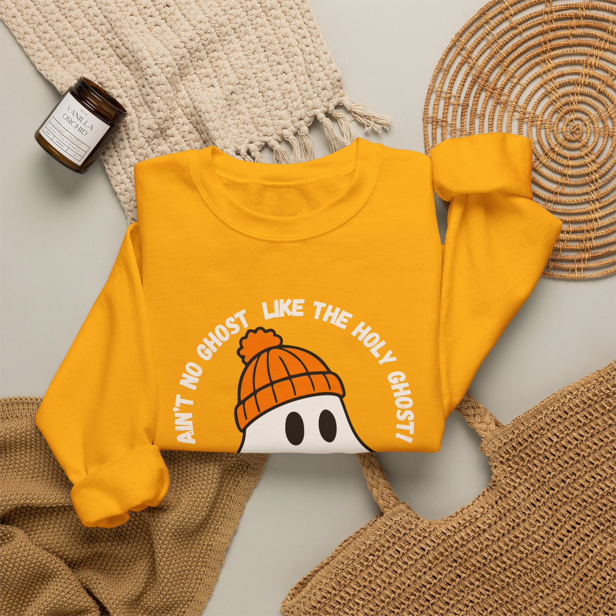 Ghost Skateboarder Sweatshirt — "Ain't No Ghost Like The Holy Ghost" Cozy Crewneck