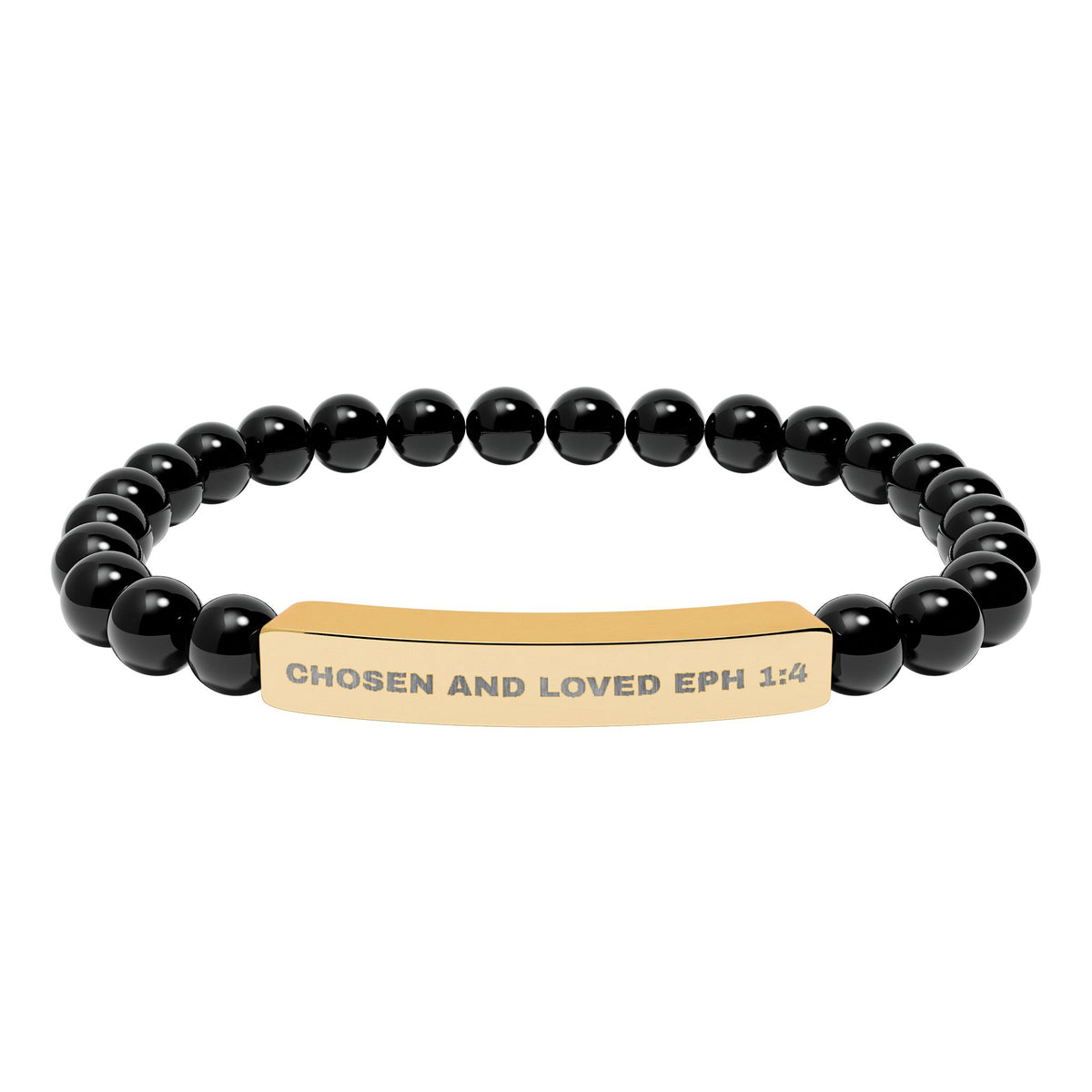 Chosen And LovedEngravable Natural Stone Stretch Bar Bracelet - Personalized Scripture/Message