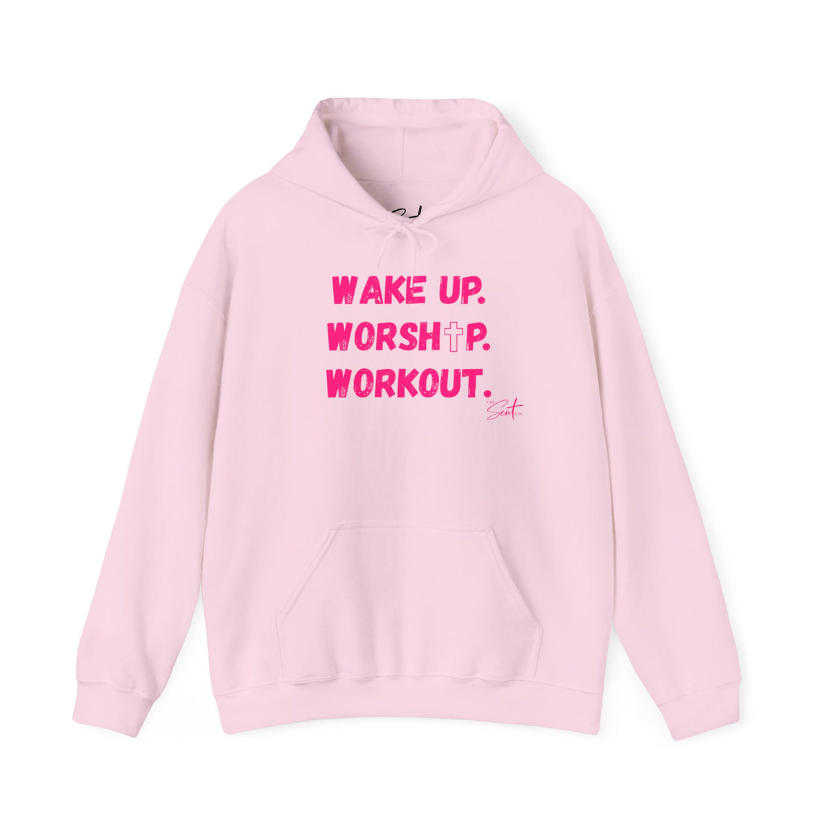 Wake Up. Worship. Workout. Hoodie — Faith & Fitness Motivational Pullover