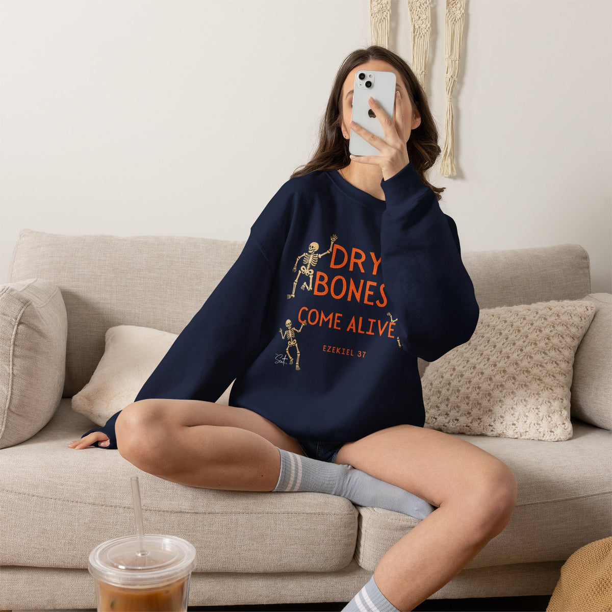 Crewneck Sweatshirt — "Dry Bones Come Alive" Ezekiel 37 Skeleton Graphic