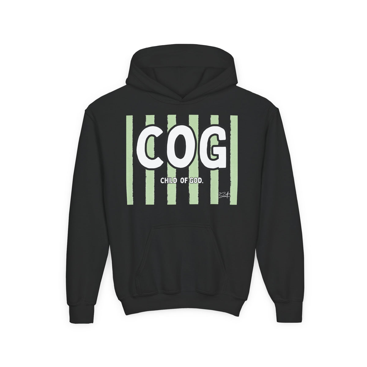 COG "Child of God" Youth Hoodie — Green Stripe Faith Sweatshirt