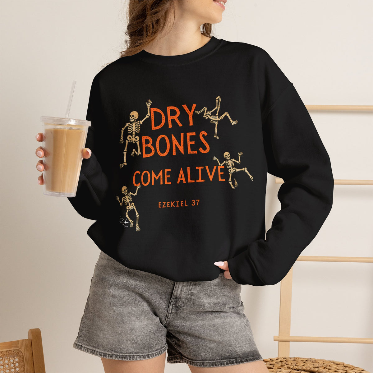 Crewneck Sweatshirt — "Dry Bones Come Alive" Ezekiel 37 Skeleton Graphic