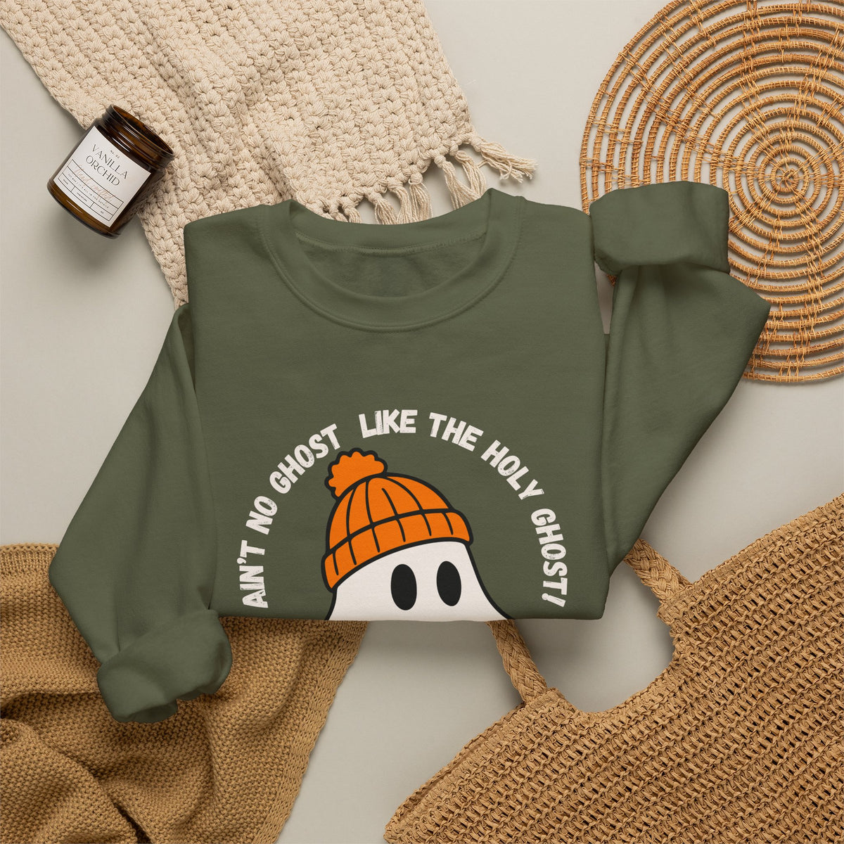 Ghost Skateboarder Sweatshirt — "Ain't No Ghost Like The Holy Ghost" Cozy Crewneck