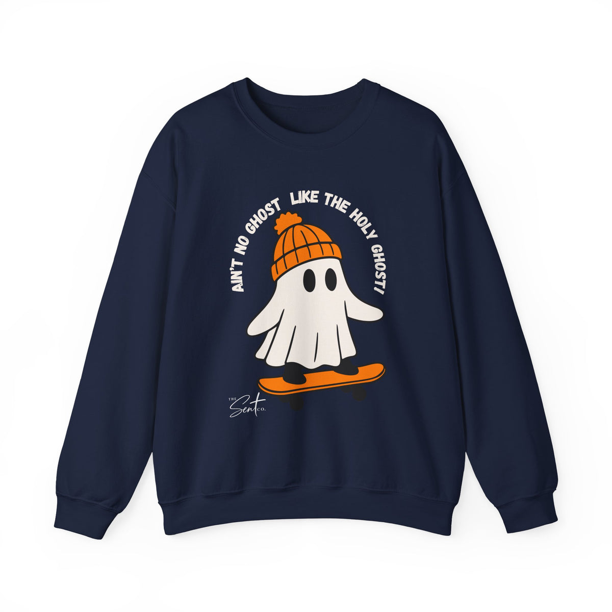 Ghost Skateboarder Sweatshirt — "Ain't No Ghost Like The Holy Ghost" Cozy Crewneck