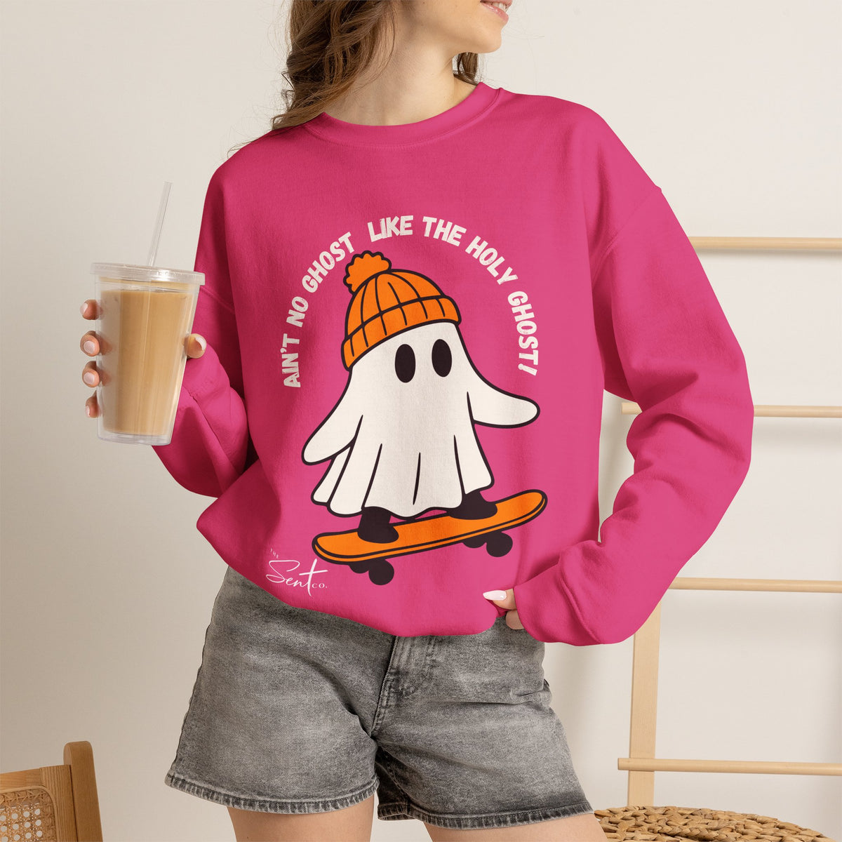 Ghost Skateboarder Sweatshirt — "Ain't No Ghost Like The Holy Ghost" Cozy Crewneck