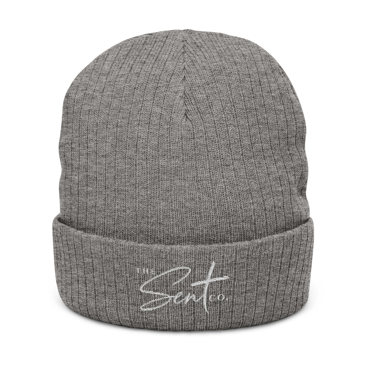 Embroidered Ribbed Beanie — 'The Sent Co.' Script Logo Knit Cap