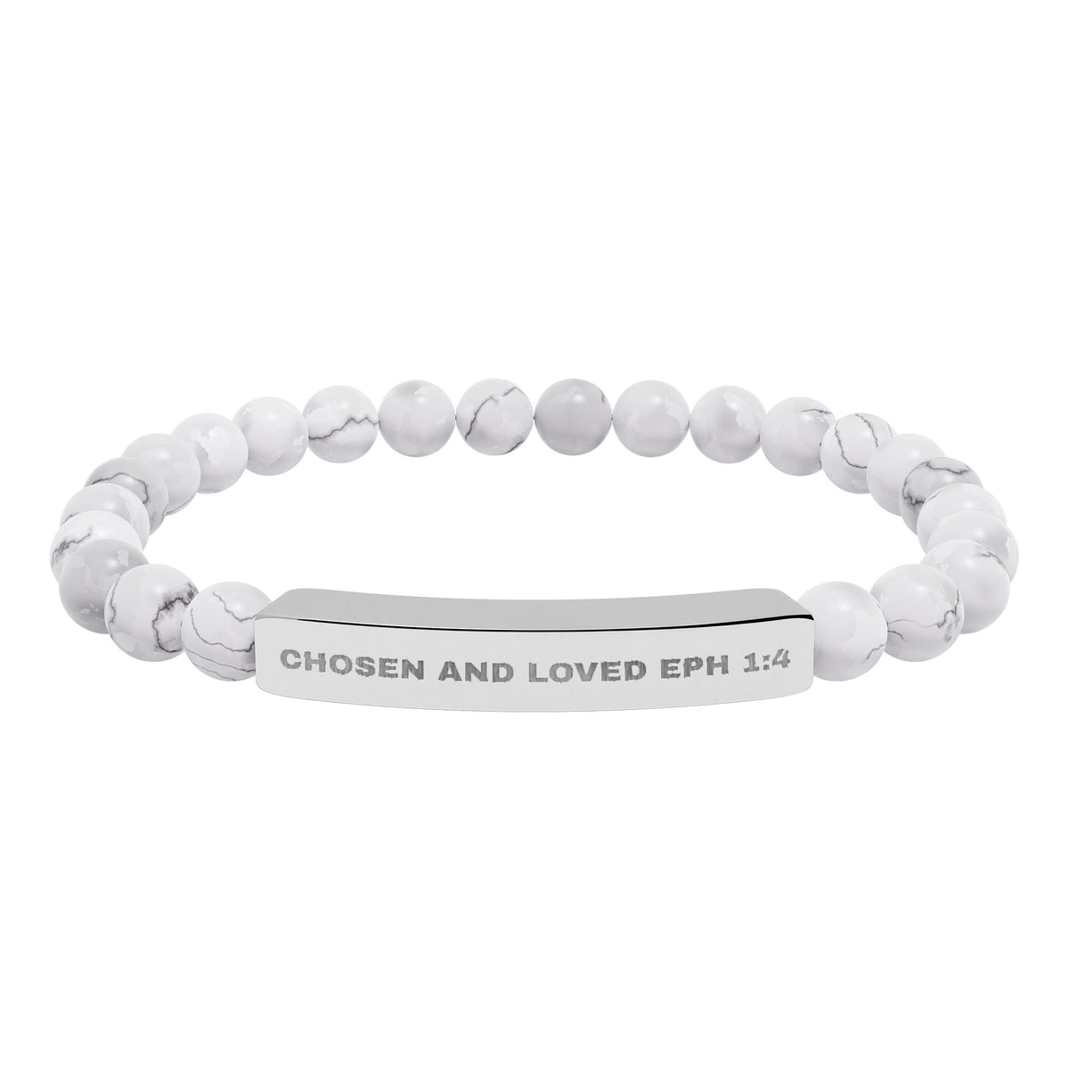 Chosen And LovedEngravable Natural Stone Stretch Bar Bracelet - Personalized Scripture/Message