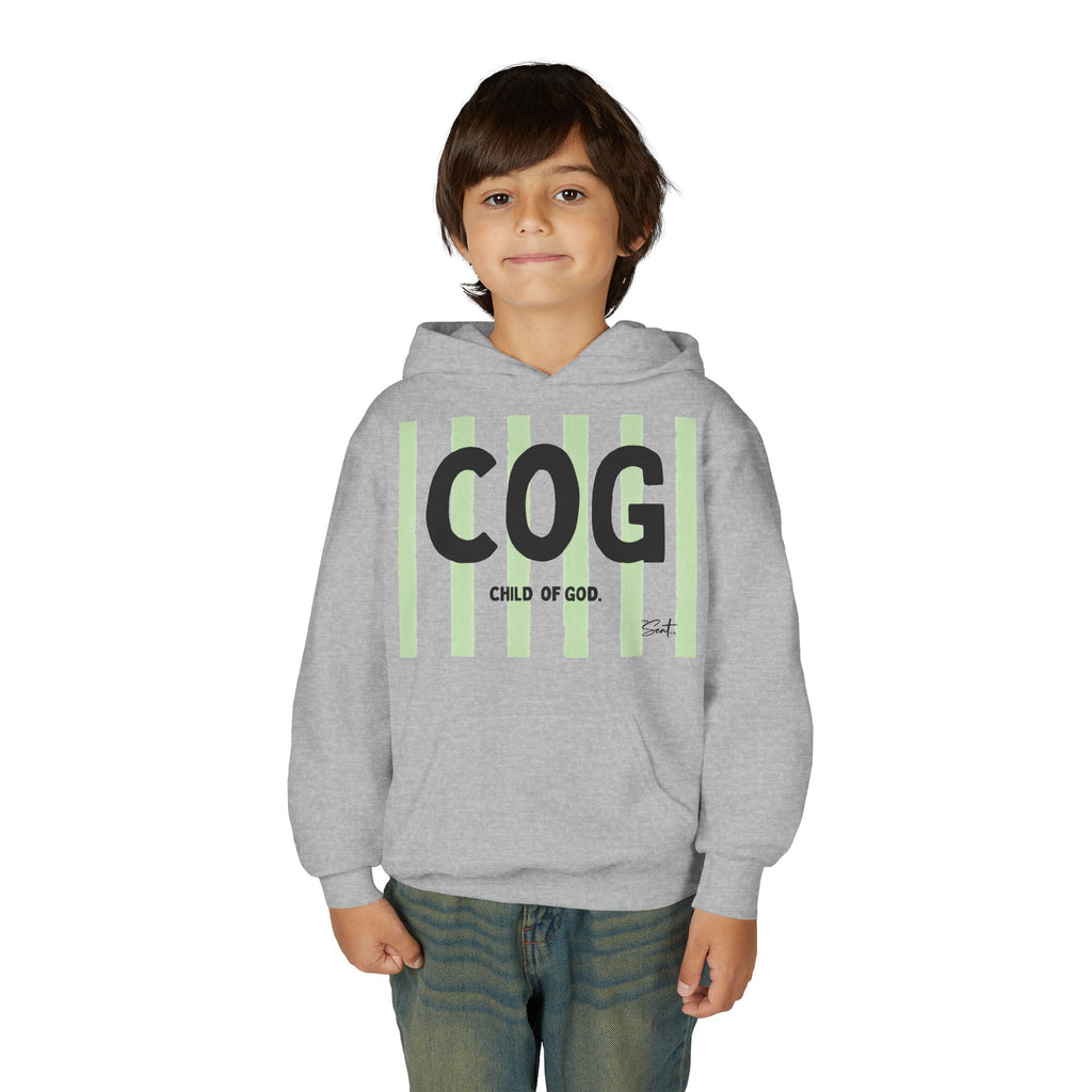 COG "Child of God" Youth Hoodie — Green Stripe Faith Sweatshirt