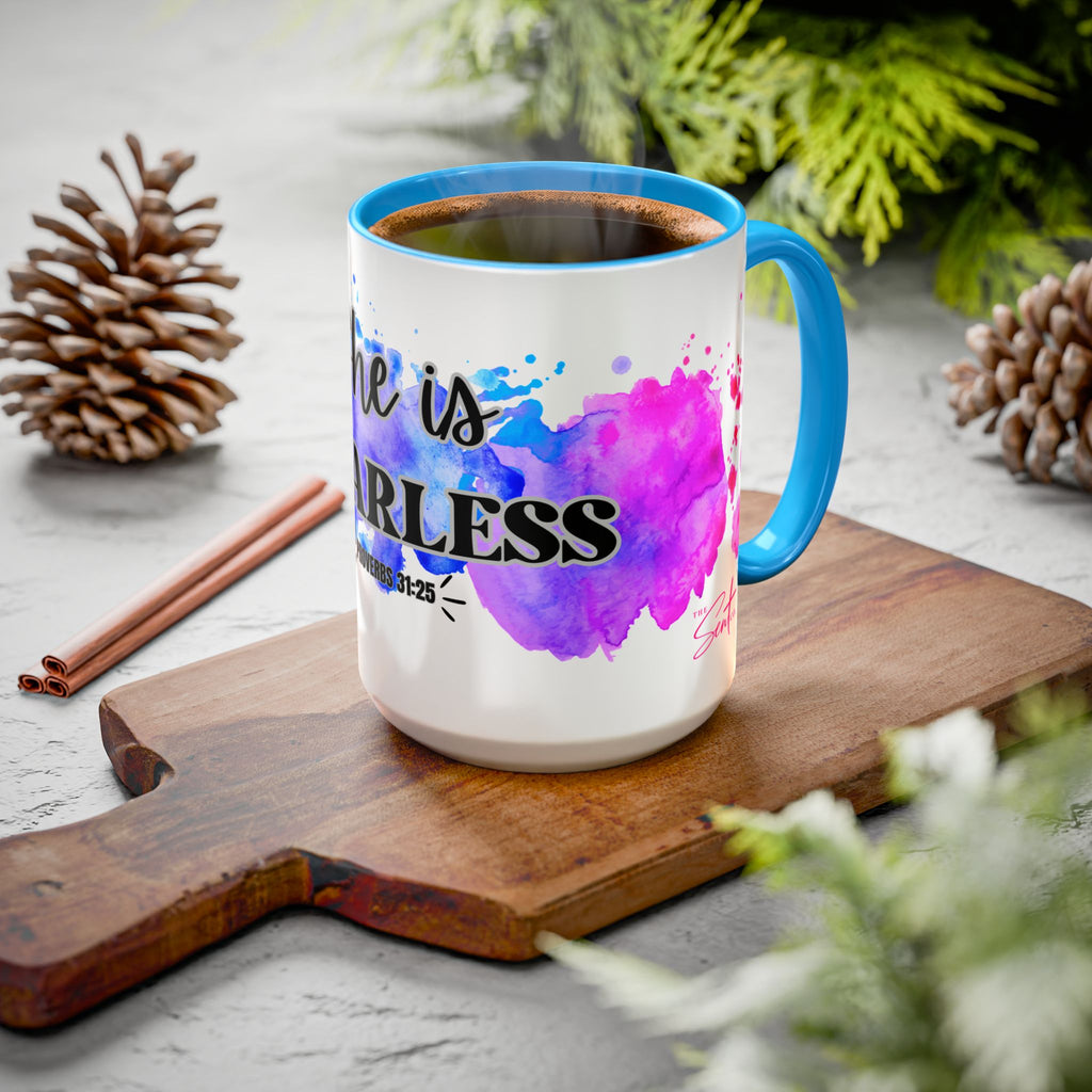 She Is Fearless Proverbs 31:25 Inspirational Christian Mug