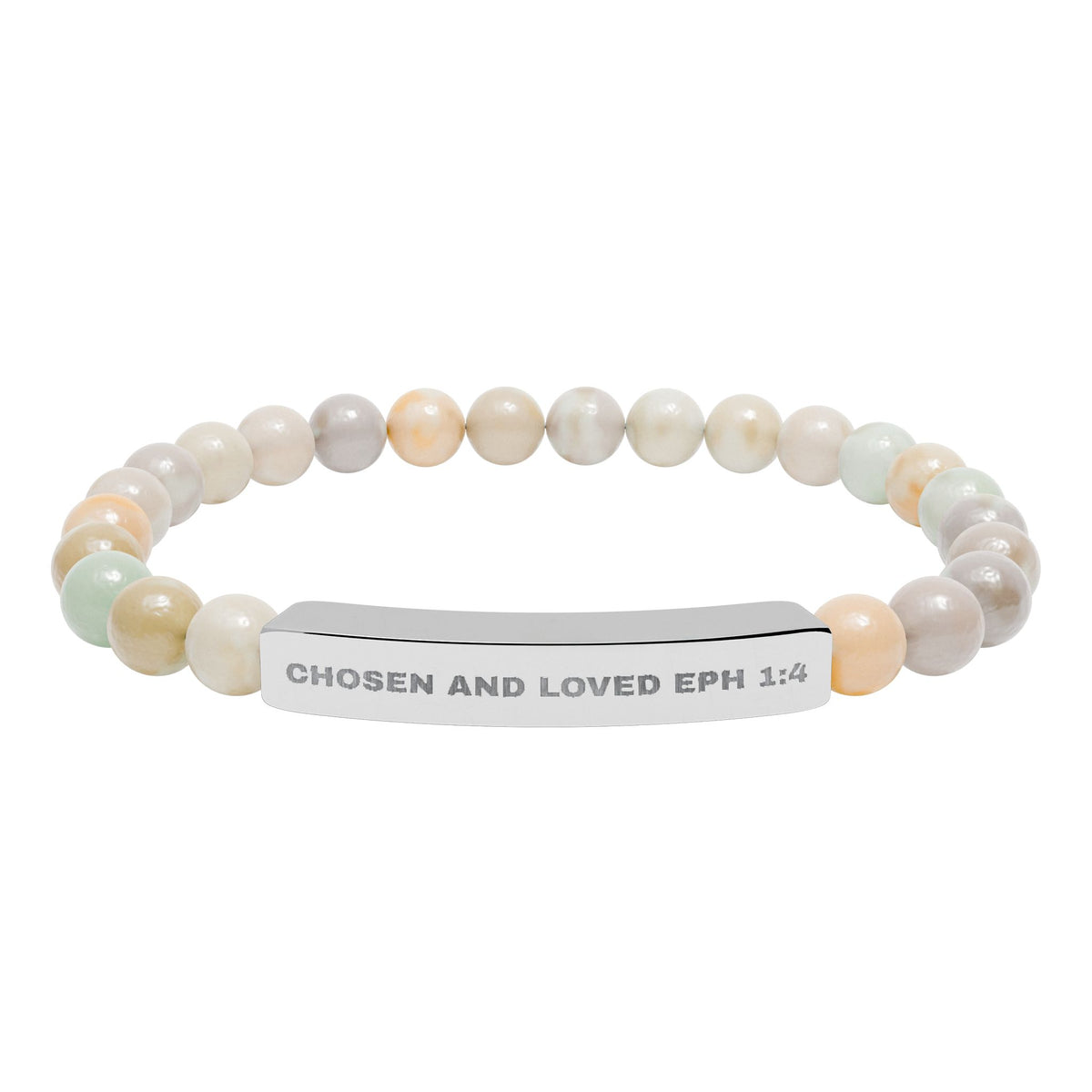 Chosen And LovedEngravable Natural Stone Stretch Bar Bracelet - Personalized Scripture/Message