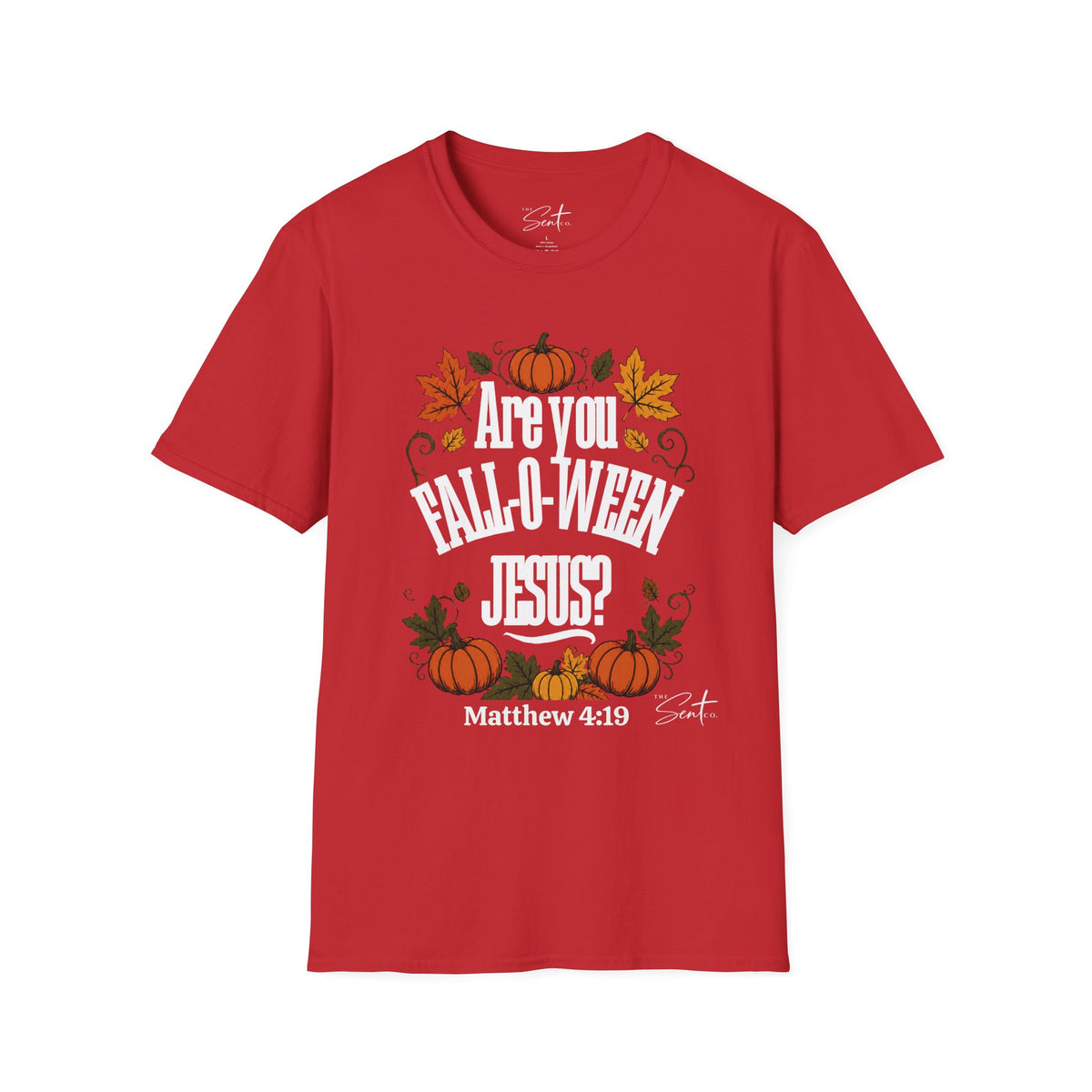 Christian Halloween T-Shirt – “Are You Fall-o-ween Jesus? Matthew 4:19” Autumn Pumpkin Tee