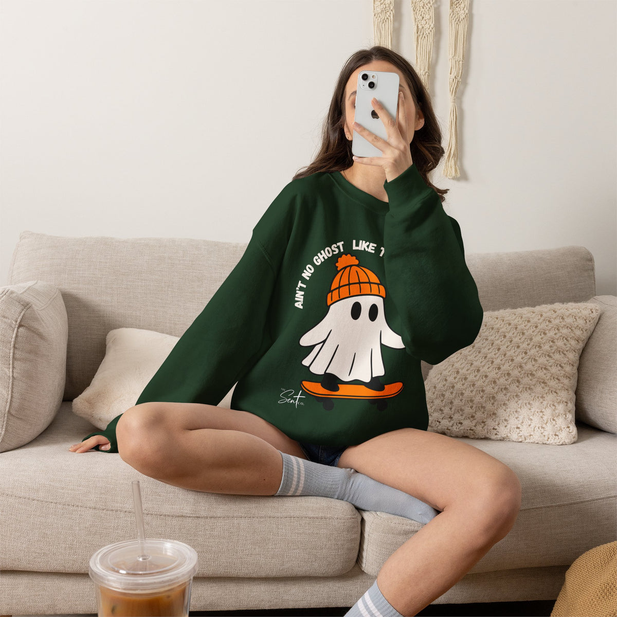 Ghost Skateboarder Sweatshirt — "Ain't No Ghost Like The Holy Ghost" Cozy Crewneck